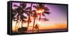 Hawaii Luau Beach Party at Sunset. Hawaiian Tiki Torches Lighted up with Fire at Luxury Resort Hote-Maridav-Framed Stretched Canvas