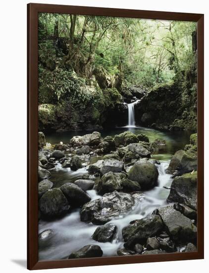 Hawaii, Maui, a Waterfall Flows into Blue Pool from the Rainforest-Christopher Talbot Frank-Framed Photographic Print
