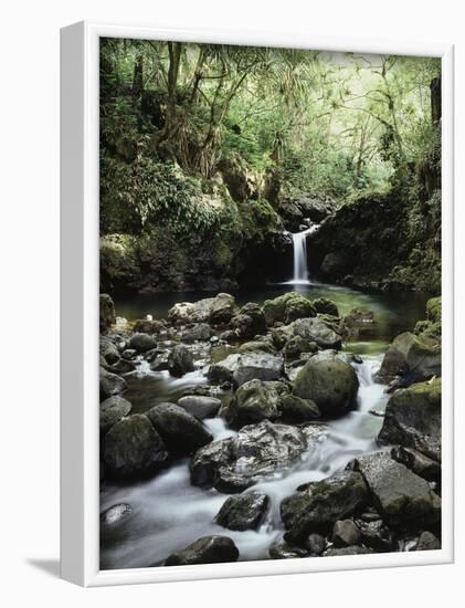 Hawaii, Maui, a Waterfall Flows into Blue Pool from the Rainforest-Christopher Talbot Frank-Framed Photographic Print