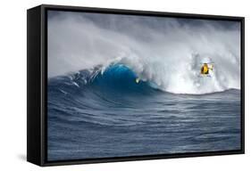 Hawaii Maui. Helicopter Crew Filming Kyle Lenny Surfing Monster Waves at Pe'Ahi Jaws-Janis Miglavs-Framed Stretched Canvas