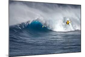 Hawaii Maui. Helicopter Crew Filming Kyle Lenny Surfing Monster Waves at Pe'Ahi Jaws-Janis Miglavs-Mounted Photographic Print