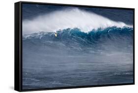 Hawaii, Maui. Kai Lenny Stand Up Paddle Board Surfing Monster Waves at Pe'Ahi Jaws-Janis Miglavs-Framed Stretched Canvas