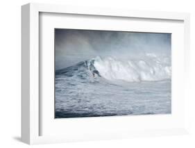 Hawaii, Maui. Kai Lenny Stand Up Paddle Board Surfing Monster Waves at Pe'Ahi Jaws-Janis Miglavs-Framed Photographic Print