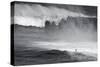 Hawaii, Maui. Lone Figure Surfing Monster Waves at Pe'Ahi Jaws, North Shore Maui-Janis Miglavs-Stretched Canvas