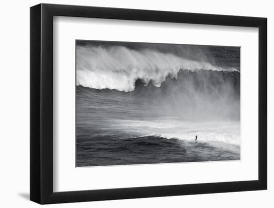 Hawaii, Maui. Lone Figure Surfing Monster Waves at Pe'Ahi Jaws, North Shore Maui-Janis Miglavs-Framed Photographic Print