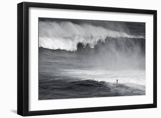 Hawaii, Maui. Lone Figure Surfing Monster Waves at Pe'Ahi Jaws, North Shore Maui-Janis Miglavs-Framed Photographic Print