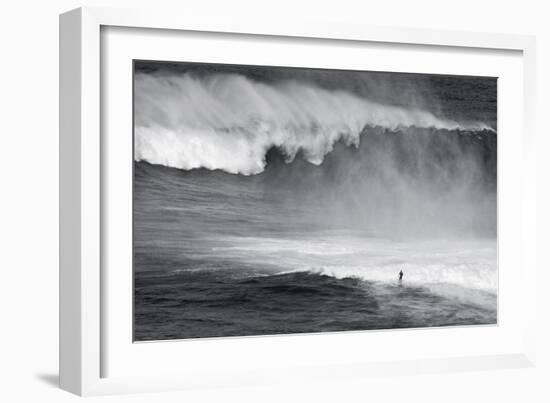 Hawaii, Maui. Lone Figure Surfing Monster Waves at Pe'Ahi Jaws, North Shore Maui-Janis Miglavs-Framed Photographic Print