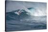 Hawaii, Maui. Lone Figure Windsurfing Monster Waves at Pe'Ahi Jaws, North Shore Maui-Janis Miglavs-Stretched Canvas