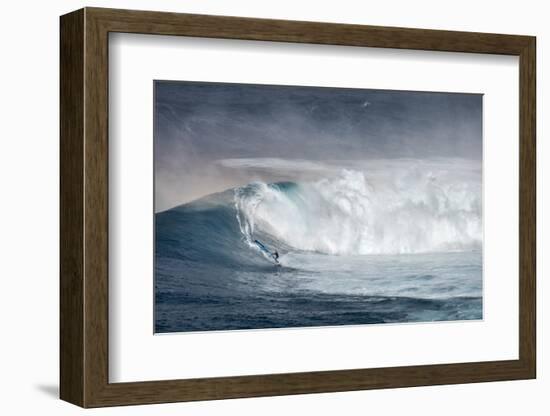 Hawaii. Maui. Lone Windsurfer on Monster Waves at Pe'Ahi Jaws, North Shore Maui-Janis Miglavs-Framed Photographic Print