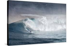 Hawaii. Maui. Lone Windsurfer on Monster Waves at Pe'Ahi Jaws, North Shore Maui-Janis Miglavs-Stretched Canvas