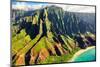 Hawaii Nature Travel Destination. Na Pali Coast on Kauai Island. Helicopter Aerial View of Na Pali-Maridav-Mounted Photographic Print