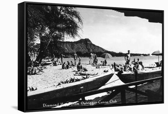 Hawaii - O'ahu Island; Diamond Head from Outrigger Canoe Club-Lantern Press-Framed Stretched Canvas