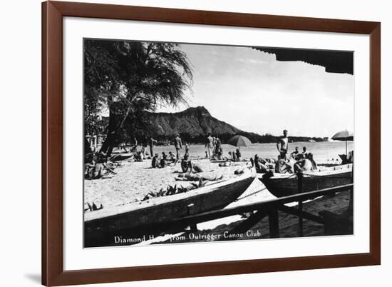 Hawaii - O'ahu Island; Diamond Head from Outrigger Canoe Club-Lantern Press-Framed Premium Giclee Print