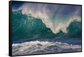 Hawaii, Oahu, Large Waves Along the Pipeline Beach-Terry Eggers-Framed Stretched Canvas