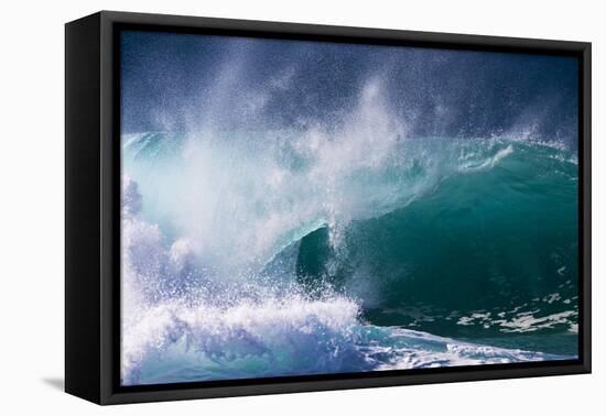 Hawaii, Oahu, Large Waves Along the Pipeline Beach-Terry Eggers-Framed Stretched Canvas