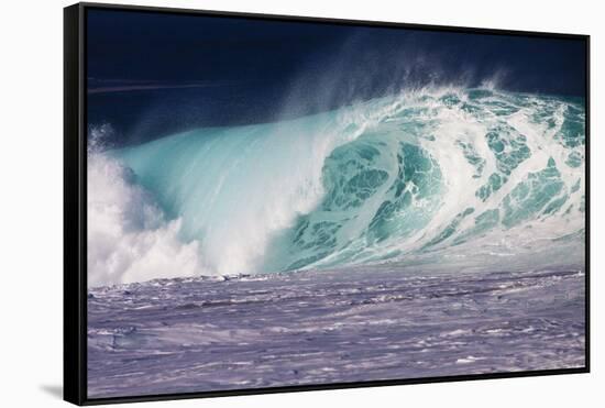 Hawaii, Oahu, Large Waves Along the Pipeline Beach-Terry Eggers-Framed Stretched Canvas