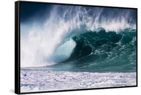 Hawaii, Oahu, Large Waves Along the Pipeline Beach-Terry Eggers-Framed Stretched Canvas