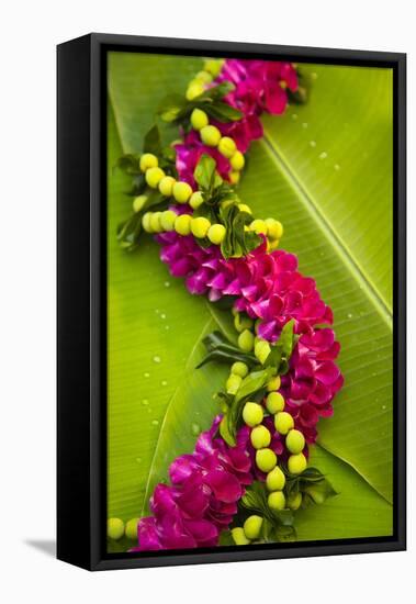 Hawaii, Oahu, Orchid Lei On Banana Leaves.-Design Pics-Framed Stretched Canvas