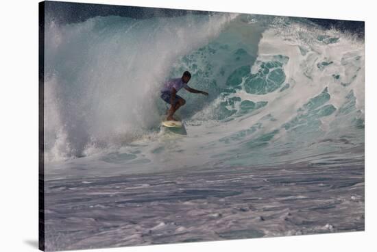Hawaii, Oahu, Surfers in Action at the Pipeline on the Coast-Terry Eggers-Stretched Canvas