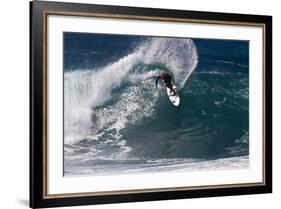 Hawaii, Oahu, Surfers in Action at the Pipeline on the Coast-Terry Eggers-Framed Photographic Print