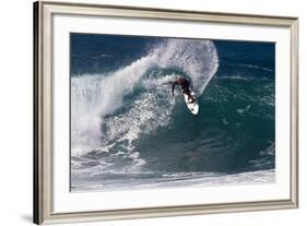 Hawaii, Oahu, Surfers in Action at the Pipeline on the Coast-Terry Eggers-Framed Photographic Print