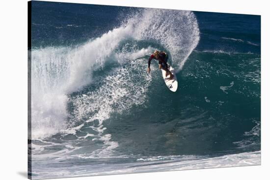 Hawaii, Oahu, Surfers in Action at the Pipeline on the Coast-Terry Eggers-Stretched Canvas