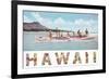 Hawaii, Outrigger at Diamond Head-null-Framed Premium Giclee Print