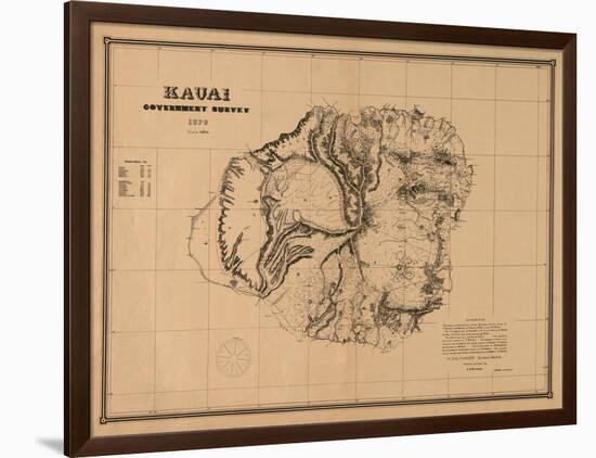 Hawaii - Panoramic Kauai Island Map-Lantern Press-Framed Art Print