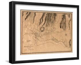 Hawaii - Panoramic Map of Honolulu-Lantern Press-Framed Art Print