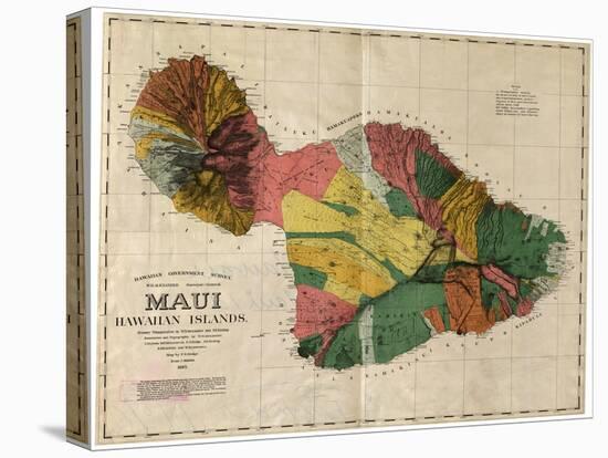 Hawaii - Panoramic Maui Island Map-Lantern Press-Stretched Canvas