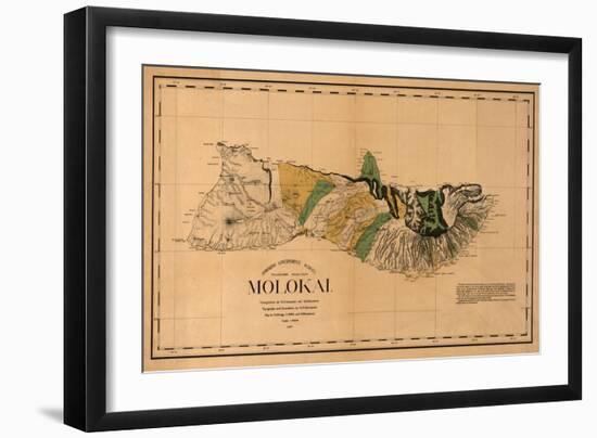 Hawaii - Panoramic Molokai Island Map-Lantern Press-Framed Art Print