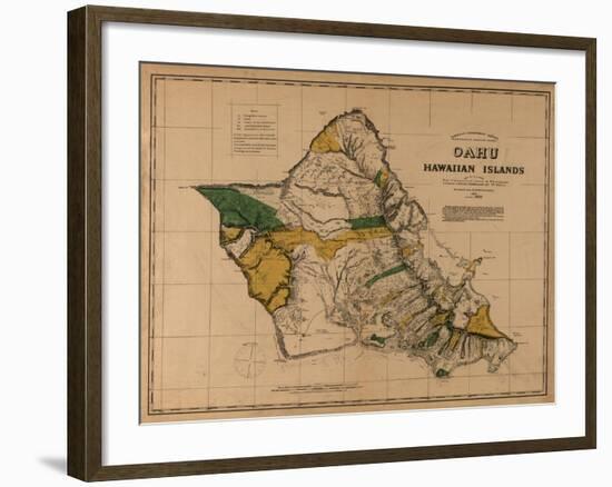 Hawaii - Panoramic Oahu Island Map-Lantern Press-Framed Art Print
