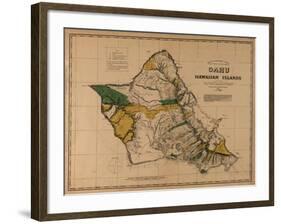 Hawaii - Panoramic Oahu Island Map-Lantern Press-Framed Art Print