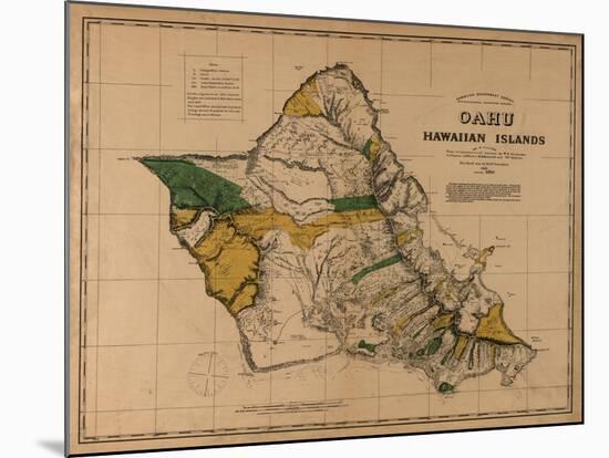 Hawaii - Panoramic Oahu Island Map-Lantern Press-Mounted Art Print