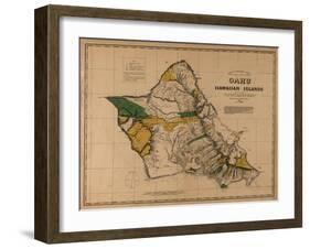 Hawaii - Panoramic Oahu Island Map-Lantern Press-Framed Art Print