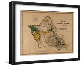 Hawaii - Panoramic Oahu Island Map-Lantern Press-Framed Art Print