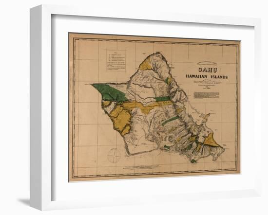 Hawaii - Panoramic Oahu Island Map-Lantern Press-Framed Art Print
