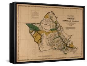 Hawaii - Panoramic Oahu Island Map-Lantern Press-Framed Stretched Canvas