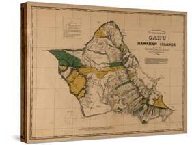 Hawaii - Panoramic Oahu Island Map-Lantern Press-Stretched Canvas