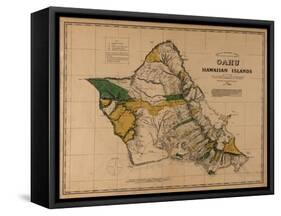 Hawaii - Panoramic Oahu Island Map-Lantern Press-Framed Stretched Canvas