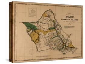 Hawaii - Panoramic Oahu Island Map-Lantern Press-Stretched Canvas