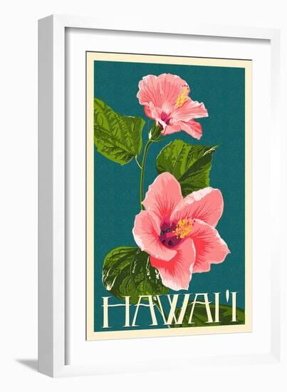 Hawaii - Pink Hibiscus Flower-Lantern Press-Framed Art Print