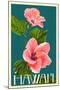 Hawaii - Pink Hibiscus Flower-Lantern Press-Mounted Art Print