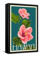 Hawaii - Pink Hibiscus Flower-Lantern Press-Framed Stretched Canvas