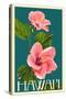 Hawaii - Pink Hibiscus Flower-Lantern Press-Stretched Canvas