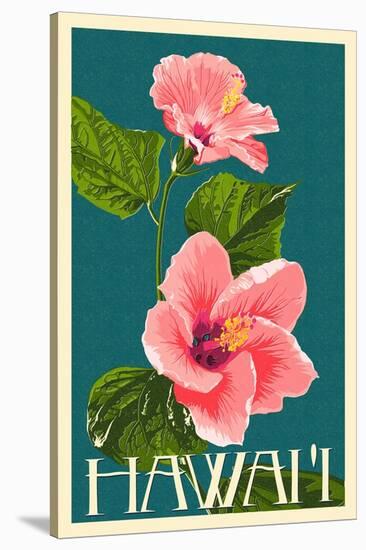 Hawaii - Pink Hibiscus Flower-Lantern Press-Stretched Canvas