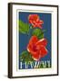Hawaii - Red Hibiscus Flower-Lantern Press-Framed Art Print