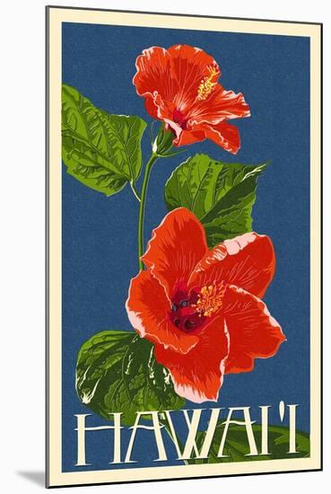 Hawaii - Red Hibiscus Flower-Lantern Press-Mounted Art Print