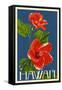 Hawaii - Red Hibiscus Flower-Lantern Press-Framed Stretched Canvas