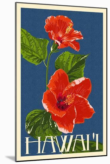 Hawaii - Red Hibiscus Flower-Lantern Press-Mounted Art Print